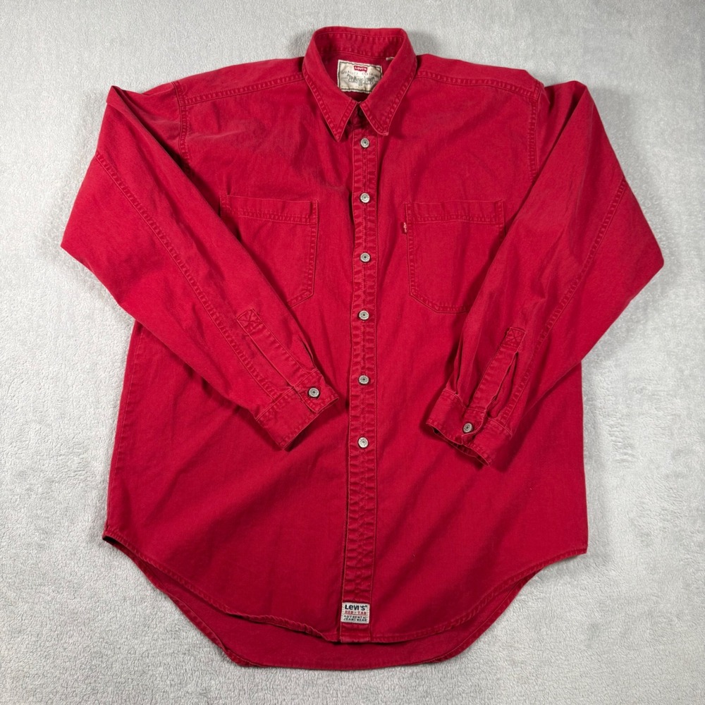 Vintage 90s Levi's Red Tab Heavyweight Cotton Twill Shirt Mens L Red Workwear